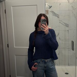 BLUE CABLE KNIT SWEATER